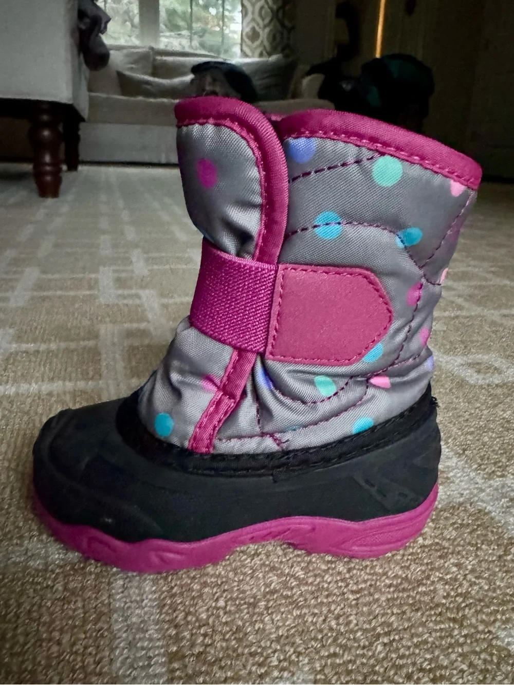 Kamik Kids Snowbug6 Insulated Winter Snow Boots Gray Pink Polka Dot Girls Size 5